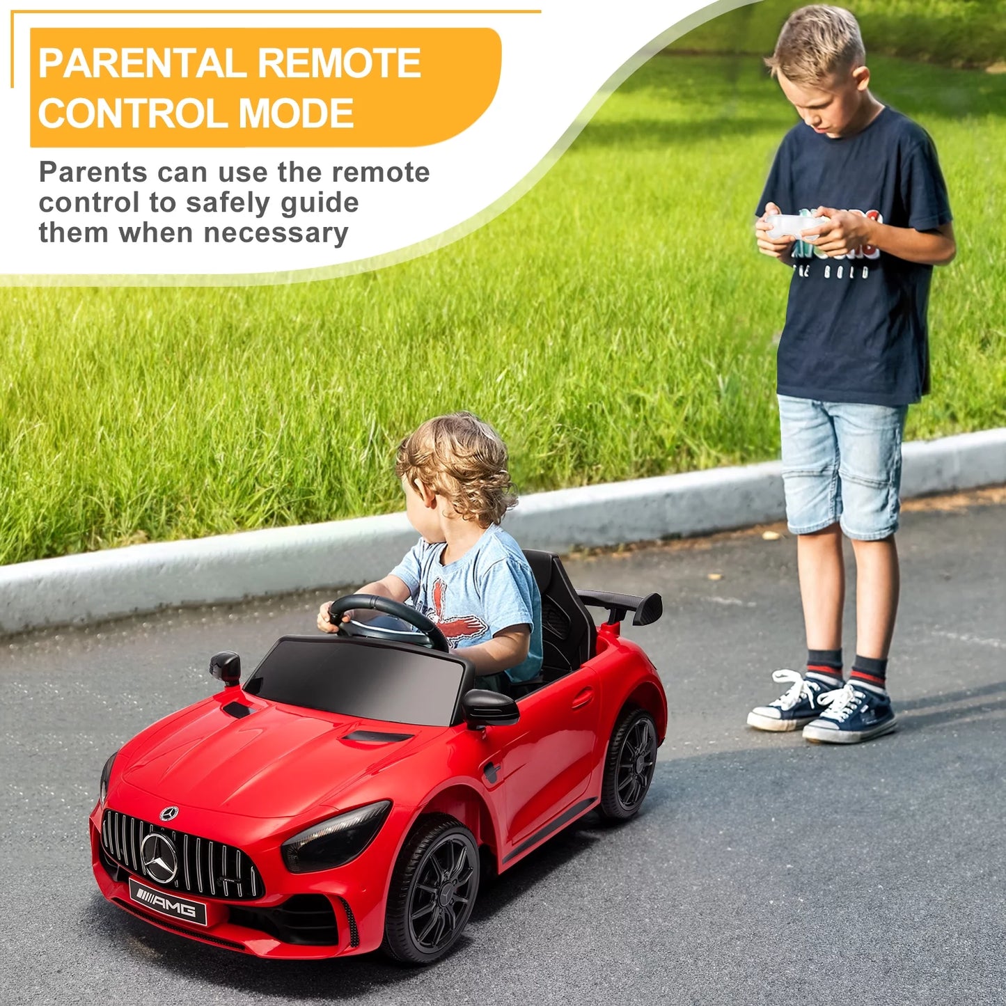 12V Kids Ride on Car, Dual Drive Battery Toy Cars with Remote Control & LED Lights - Red