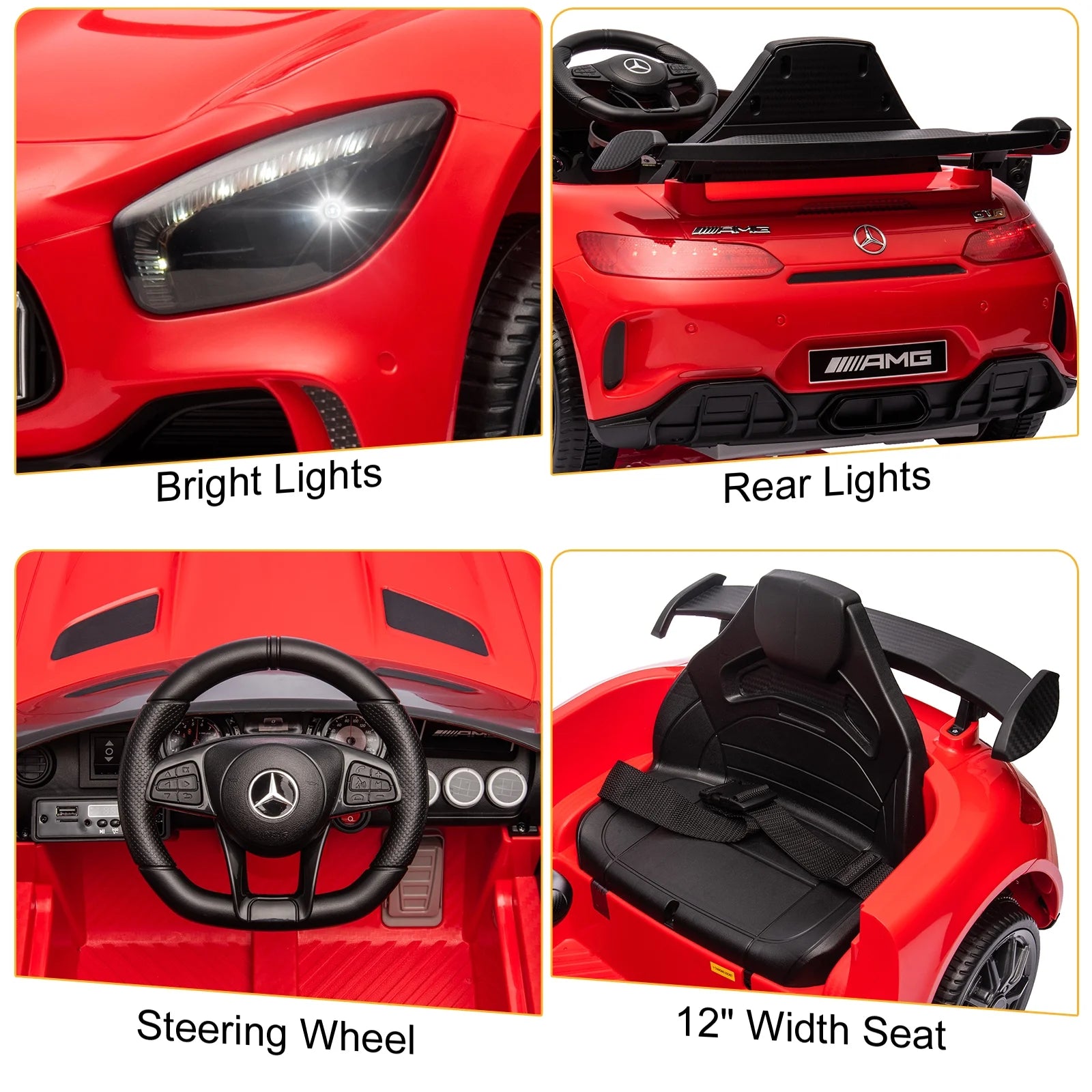 12V Kids Ride on Car, Dual Drive Battery Toy Cars with Remote Control & LED Lights - Red