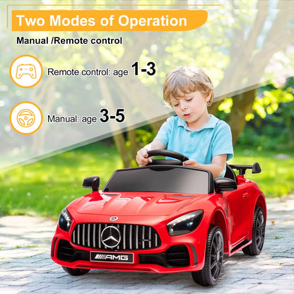 12V Kids Ride on Car, Dual Drive Battery Toy Cars with Remote Control & LED Lights - Red