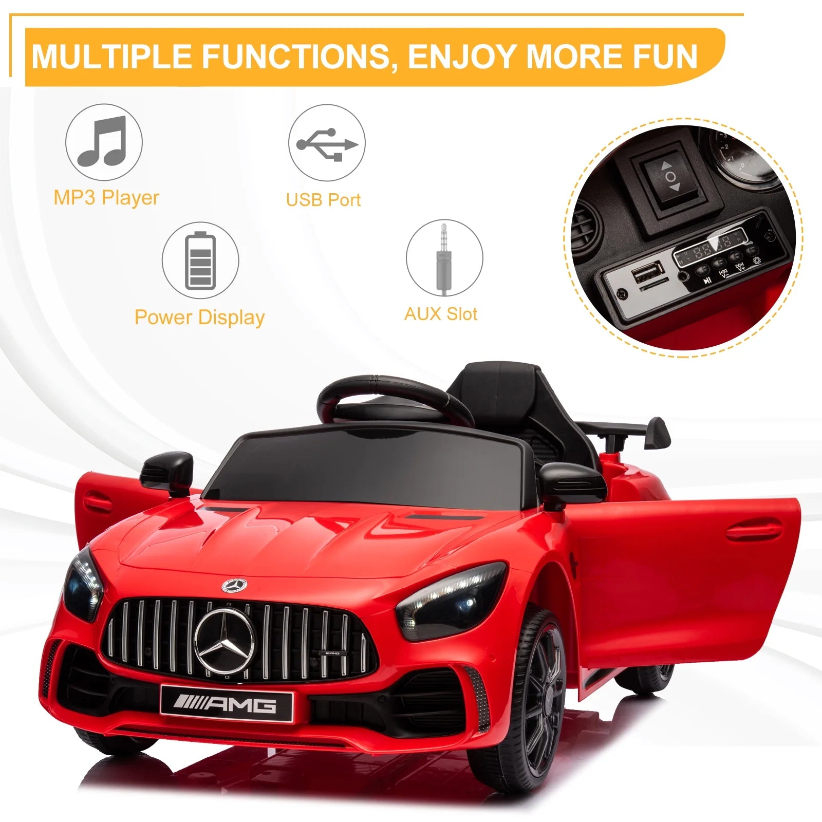 12V Kids Ride on Car, Dual Drive Battery Toy Cars with Remote Control & LED Lights - Red